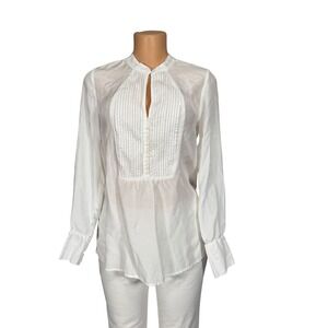 Free People White Pleated Bib Long Sleeve Blouse‎ Size Small